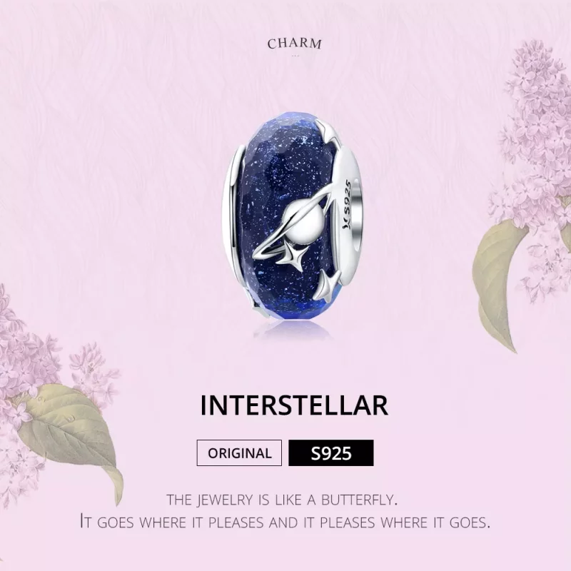 (imagen para) Charm de vidrio Murano con estilo Pandora, plateado con cielo estrellado - SCC12 - Ver 2