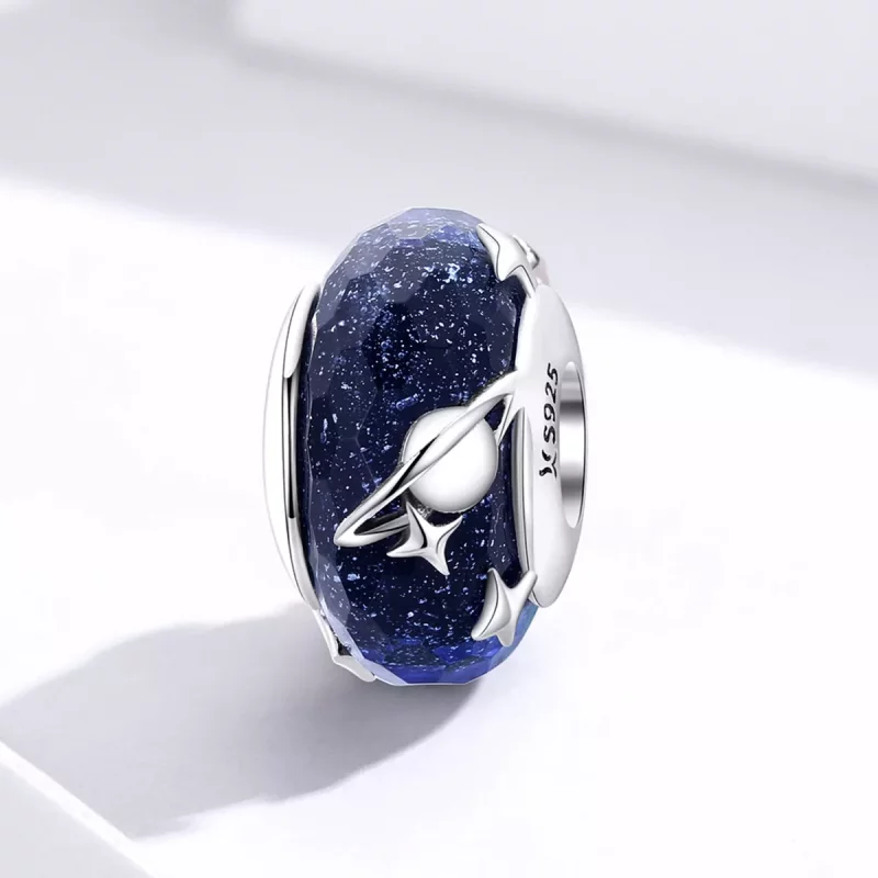(imagen para) Charm de vidrio Murano con estilo Pandora, plateado con cielo estrellado - SCC12 - Ver 3