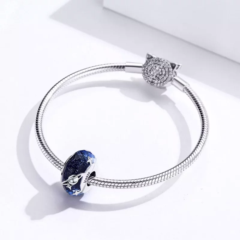 (imagen para) Charm de vidrio Murano con estilo Pandora, plateado con cielo estrellado - SCC12 - Ver 4