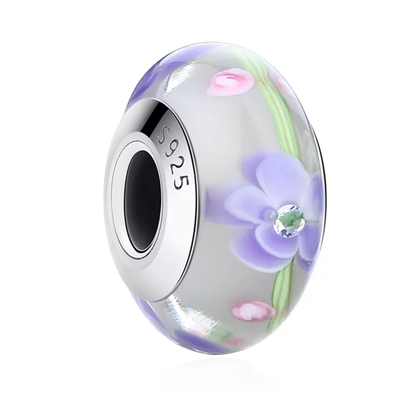 (imagen para) Charm de vidrio Murano con flores de glicinia de estilo Pandora - SCZ019 - Ver 2
