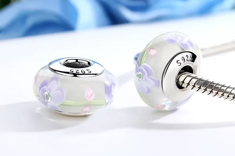(imagen para) Charm de vidrio Murano con flores de glicinia de estilo Pandora - SCZ019 - Ver 3