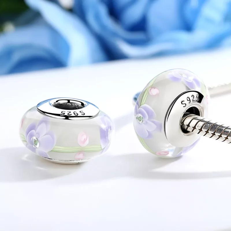 (imagen para) Charm de vidrio Murano con flores de glicinia de estilo Pandora - SCZ019 - Ver 4