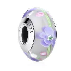 Charm de vidrio Murano con flores de glicinia de estilo Pandora - SCZ019 (imagen para) Charm de vidrio Murano con flores de glicinia de estilo Pandora - SCZ019