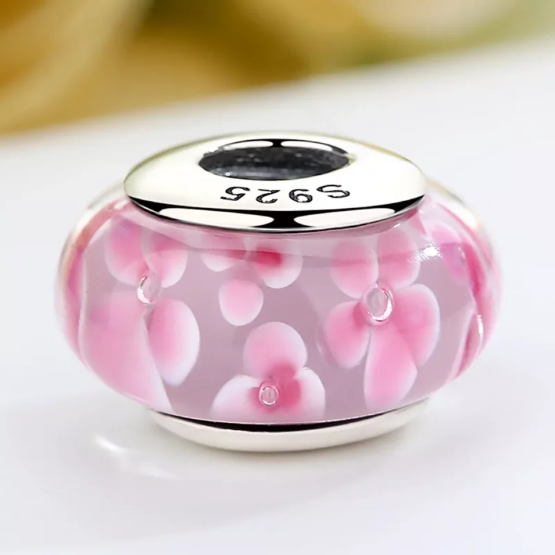 (imagen para) Charm de vidrio Murano con flores rosadas al estilo de Pandora - SCZ008 - Ver 4