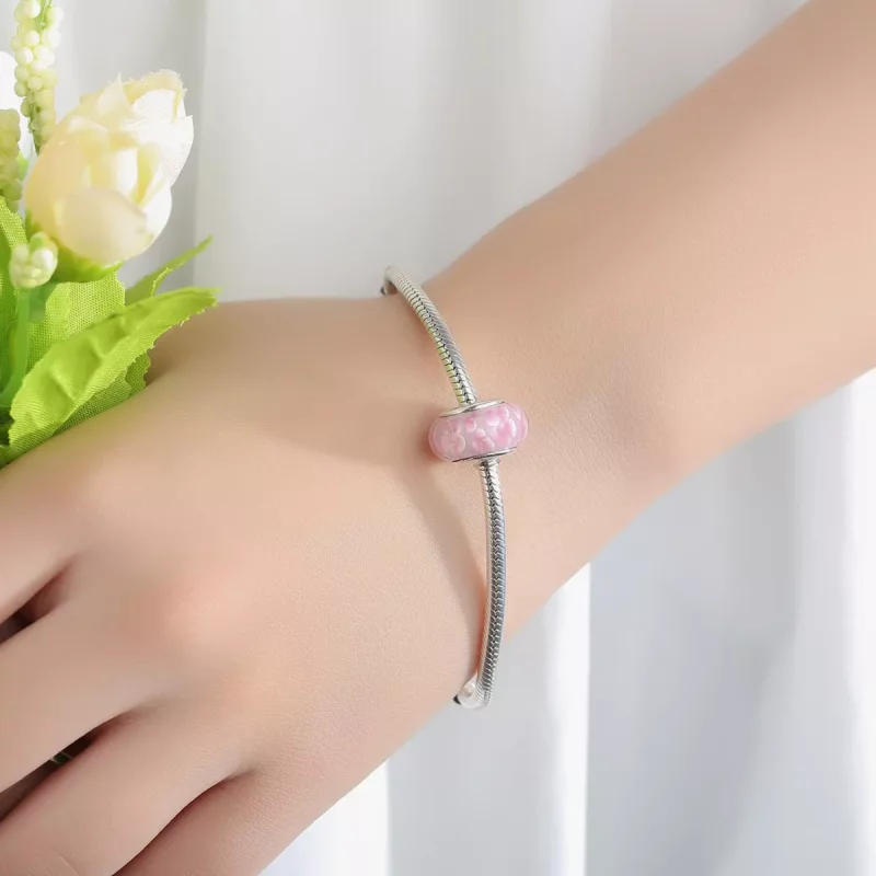 (imagen para) Charm de vidrio Murano con flores rosadas al estilo de Pandora - SCZ008 - Ver 6