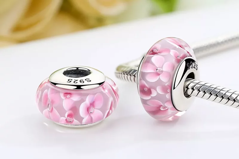 (imagen para) Charm de vidrio Murano con flores rosadas al estilo de Pandora - SCZ008 - Ver 7