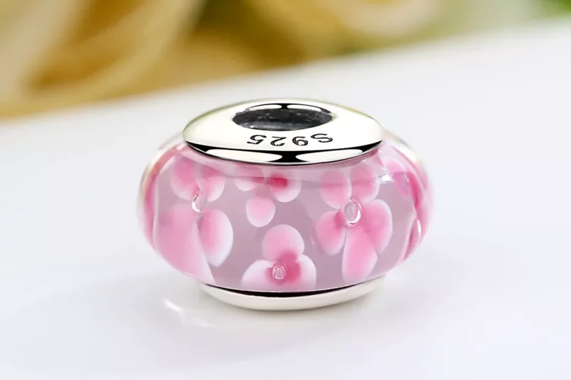 (imagen para) Charm de vidrio Murano con flores rosadas al estilo de Pandora - SCZ008 - Ver 8