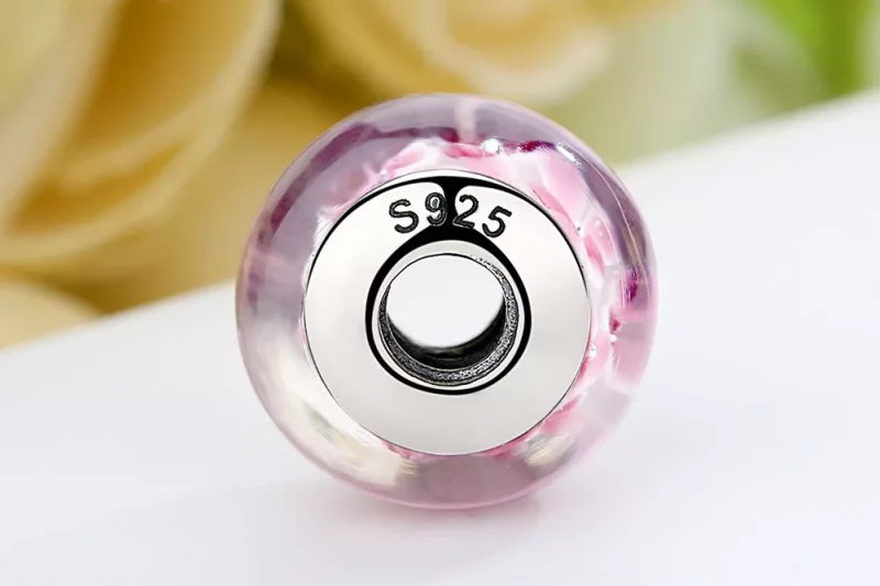 (imagen para) Charm de vidrio Murano con flores rosadas al estilo de Pandora - SCZ008 - Ver 9