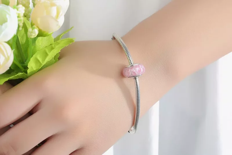 (imagen para) Charm de vidrio Murano con flores rosadas al estilo de Pandora - SCZ008 - Ver 10