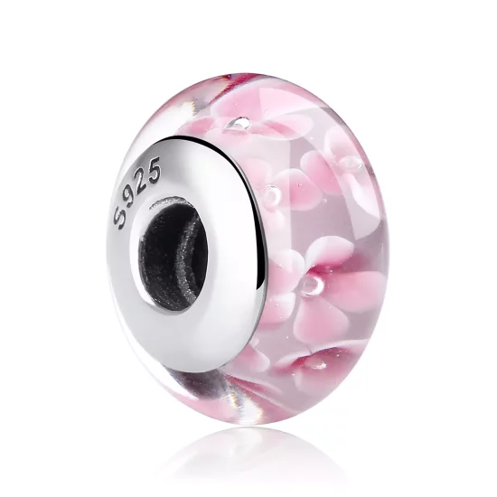 (imagen para) Charm de vidrio Murano con flores rosadas al estilo de Pandora - SCZ008
