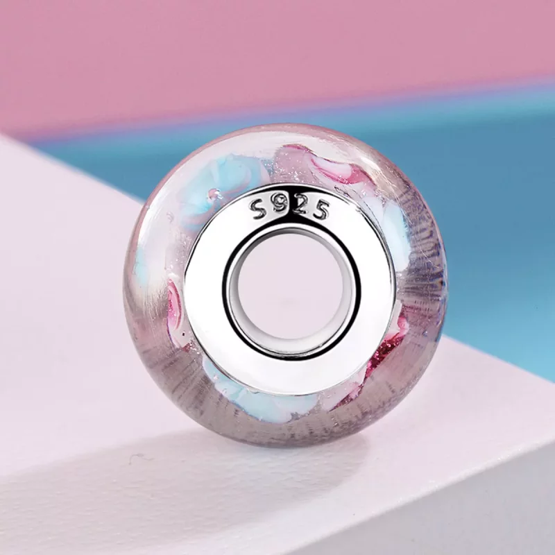 (imagen para) Charm de vidrio Murano con flores rosadas al estilo de Pandora - SCZ056 - Ver 3