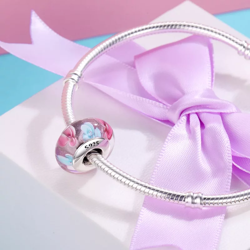 (imagen para) Charm de vidrio Murano con flores rosadas al estilo de Pandora - SCZ056 - Ver 5