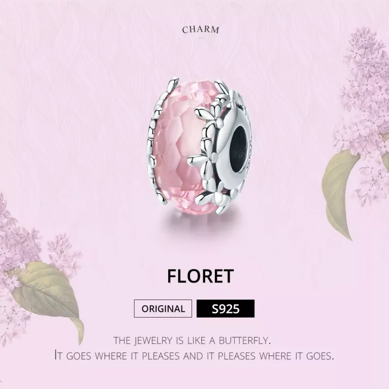 (imagen para) Charm de vidrio Murano con florete plateado en estilo Pandora - SCC1282 - Ver 2