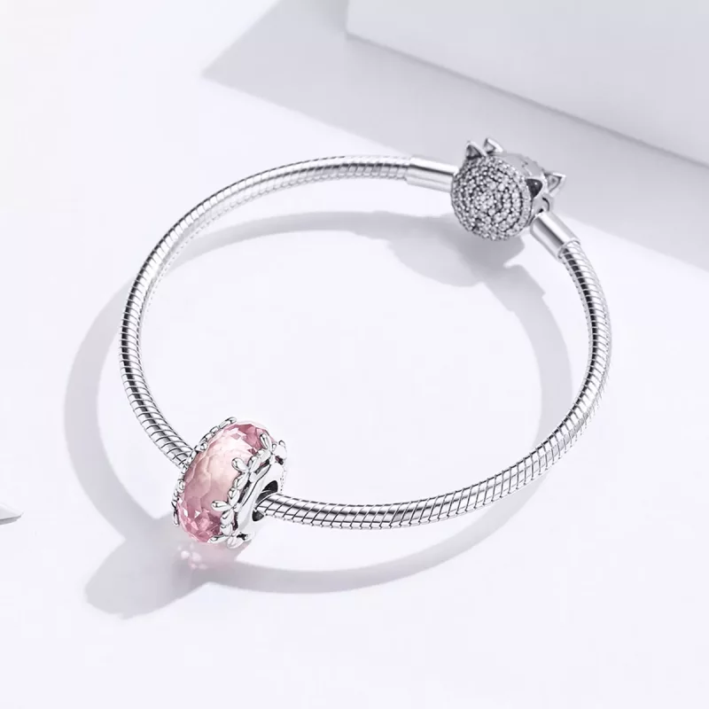 (imagen para) Charm de vidrio Murano con florete plateado en estilo Pandora - SCC1282 - Ver 3
