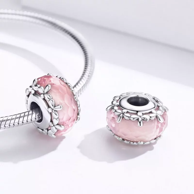 (imagen para) Charm de vidrio Murano con florete plateado en estilo Pandora - SCC1282 - Ver 4