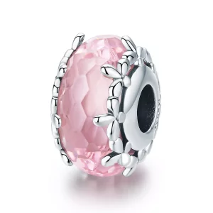 (imagen para) Charm de vidrio Murano con florete plateado en estilo Pandora - SCC1282