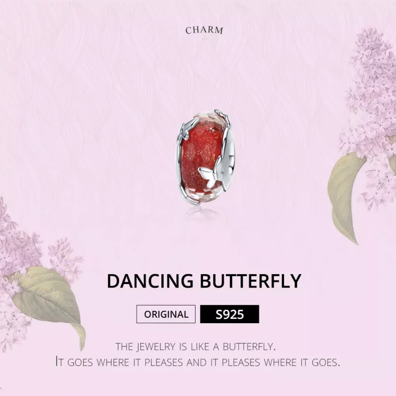 (imagen para) Charm de vidrio Murano con mariposa bailarina de plata estilo Pandora - SCC1256 - Ver 2