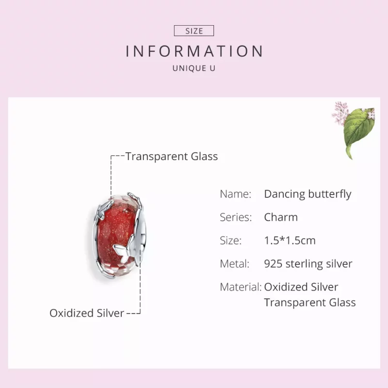 (imagen para) Charm de vidrio Murano con mariposa bailarina de plata estilo Pandora - SCC1256 - Ver 3