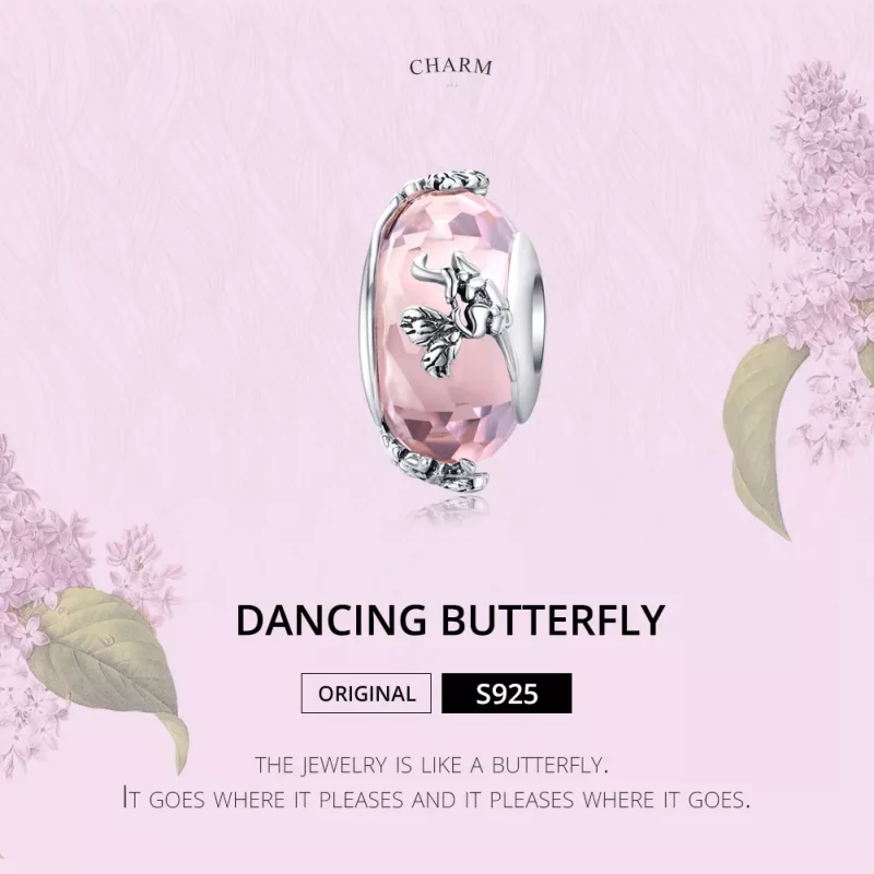 (imagen para) Charm de vidrio Murano con mariposa plateada estilo Pandora - SCC1285 - Ver 2