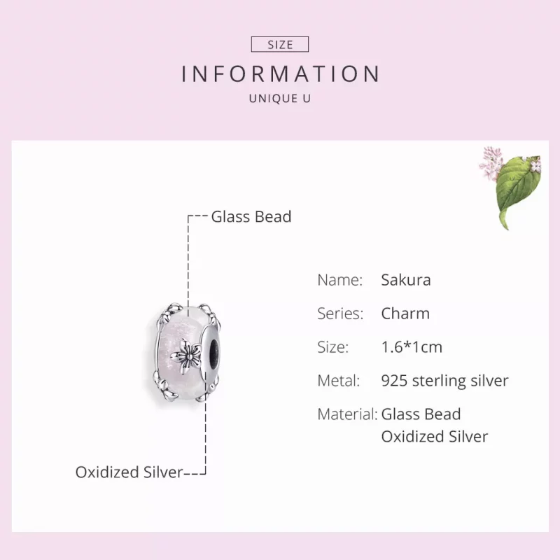 (imagen para) Charm de vidrio Murano de estilo Pandora plateado con Sakura - SCC1302 - Ver 3