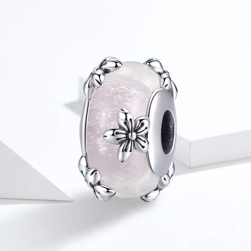 (imagen para) Charm de vidrio Murano de estilo Pandora plateado con Sakura - SCC1302 - Ver 4