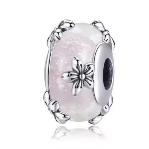 Charm de vidrio Murano de estilo Pandora plateado con Sakura - SCC1302 (imagen para) Charm de vidrio Murano de estilo Pandora plateado con Sakura - SCC1302
