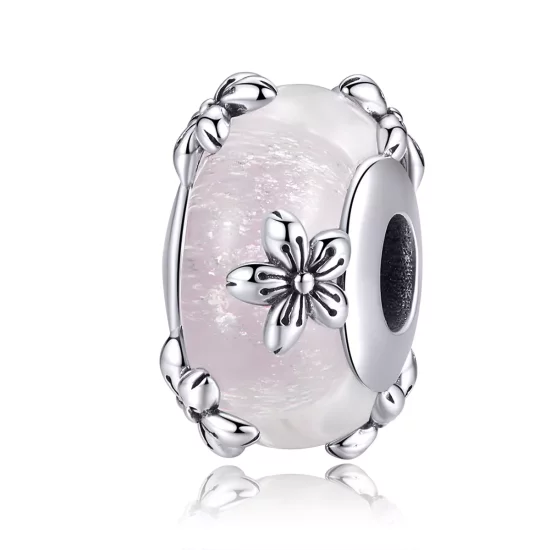 (imagen para) Charm de vidrio Murano de estilo Pandora plateado con Sakura - SCC1302