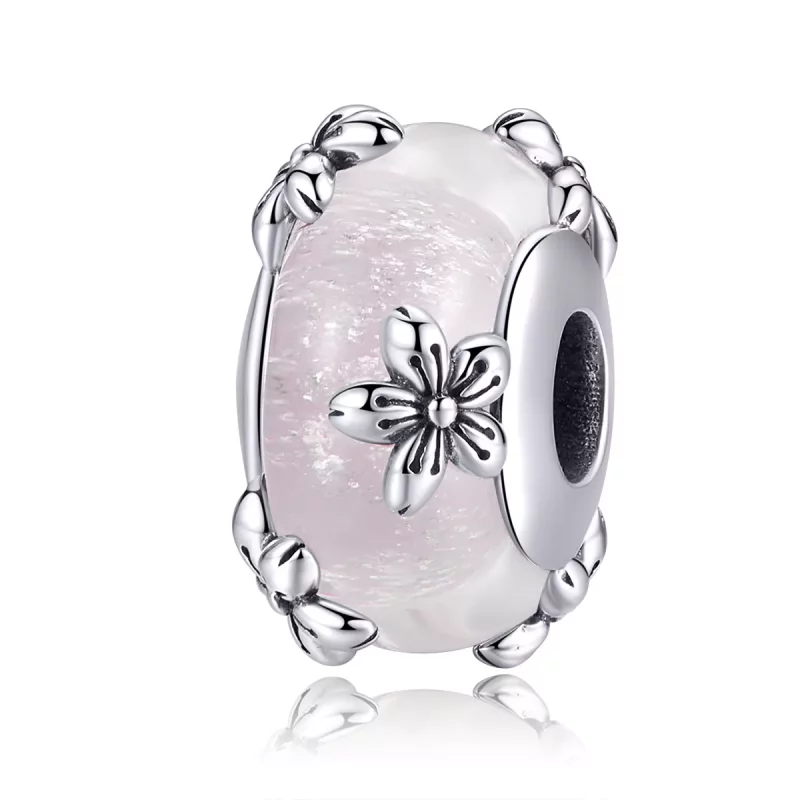 (imagen para) Charm de vidrio Murano de estilo Pandora plateado con Sakura - SCC1302