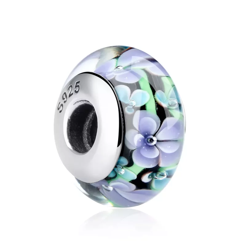 (imagen para) Charm de vidrio Murano estilo Pandora con flores moradas - SCZ009 - Ver 2