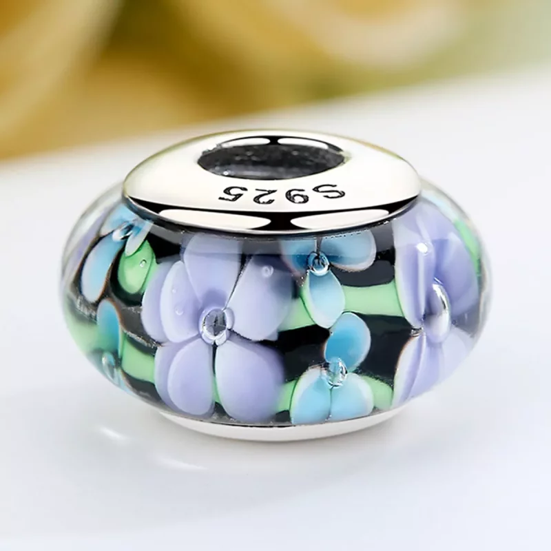 (imagen para) Charm de vidrio Murano estilo Pandora con flores moradas - SCZ009 - Ver 4