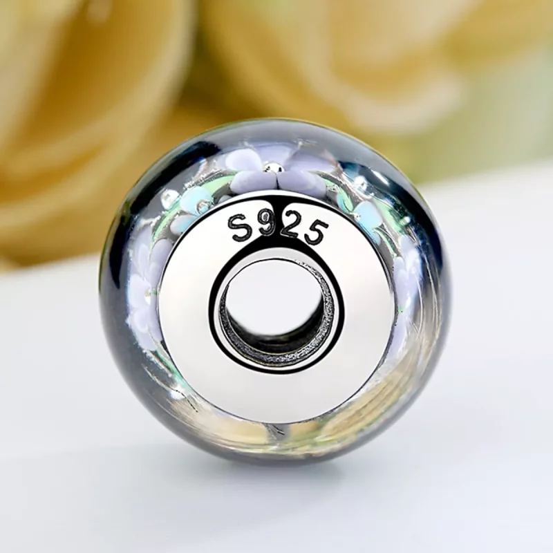 (imagen para) Charm de vidrio Murano estilo Pandora con flores moradas - SCZ009 - Ver 5