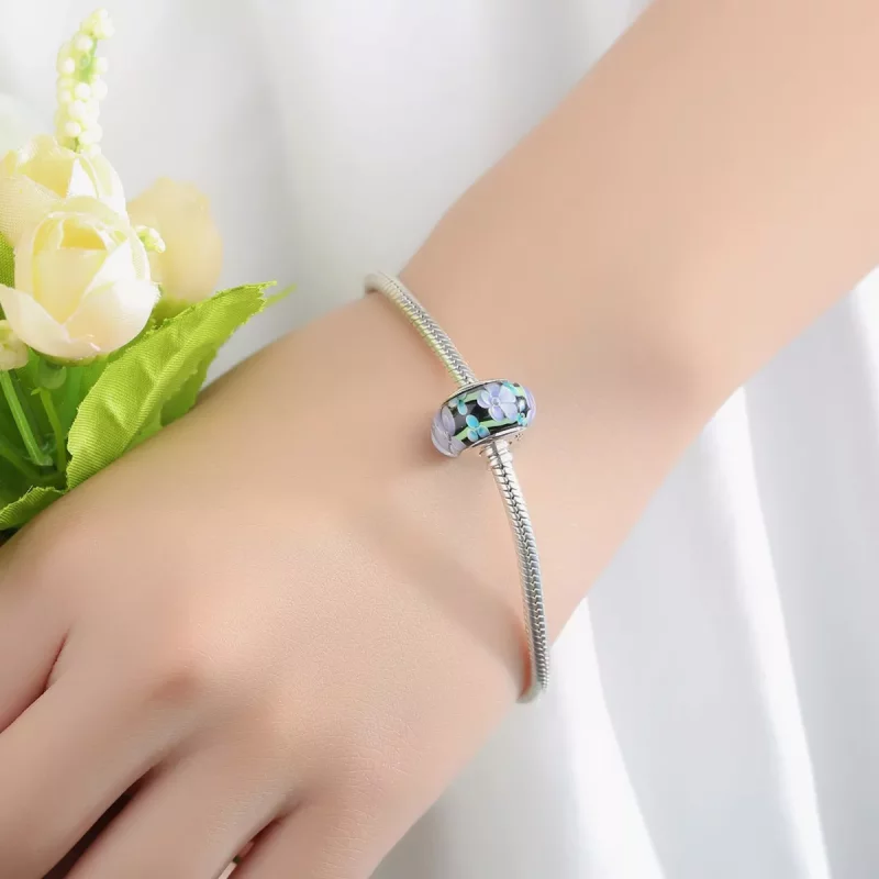 (imagen para) Charm de vidrio Murano estilo Pandora con flores moradas - SCZ009 - Ver 6