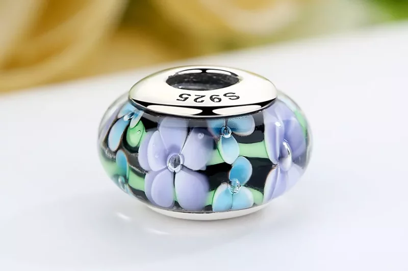 (imagen para) Charm de vidrio Murano estilo Pandora con flores moradas - SCZ009 - Ver 8