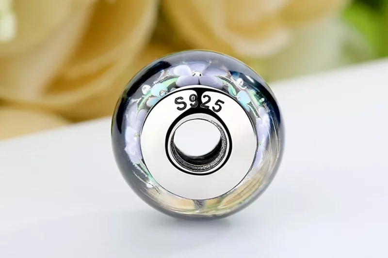(imagen para) Charm de vidrio Murano estilo Pandora con flores moradas - SCZ009 - Ver 9