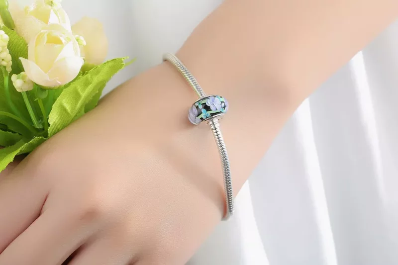 (imagen para) Charm de vidrio Murano estilo Pandora con flores moradas - SCZ009 - Ver 10
