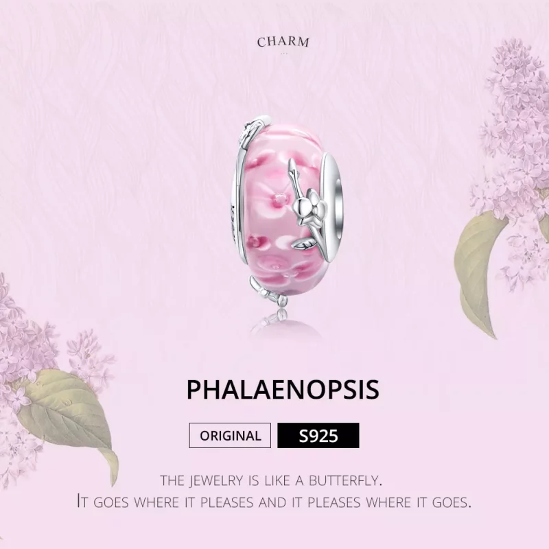 (imagen para) Charm de vidrio Murano estilo Pandora de plata con Phalaenopsis - SCC1281 - Ver 2
