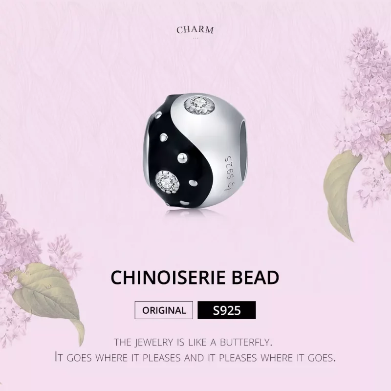 (imagen para) Charm de Yin Yang estilo Pandora plateado con diseño chinoiserie - BSC192 - Ver 6