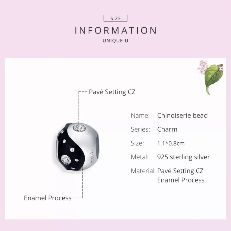 (imagen para) Charm de Yin Yang estilo Pandora plateado con diseño chinoiserie - BSC192 - Ver 7