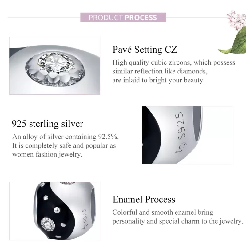 (imagen para) Charm de Yin Yang estilo Pandora plateado con diseño chinoiserie - BSC192 - Ver 8