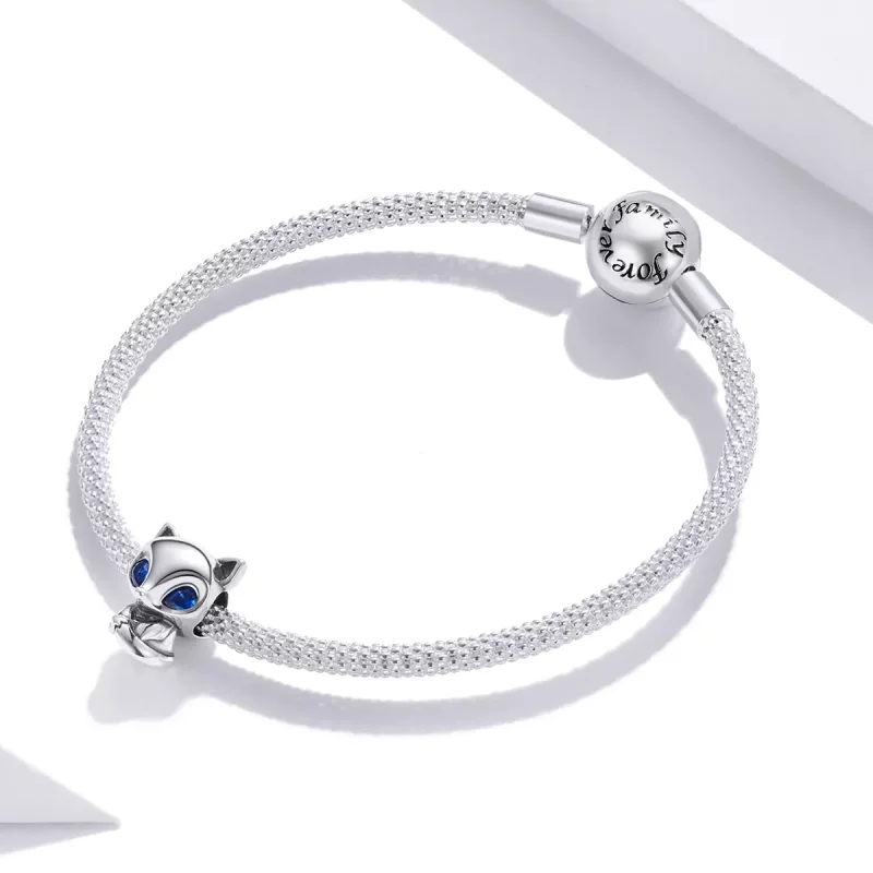 (imagen para) Charm de zorrito animado en plata estilo Pandora - SCC1808 - Ver 3