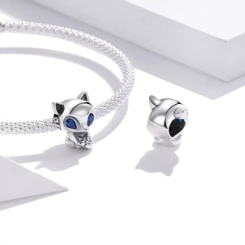 (imagen para) Charm de zorrito animado en plata estilo Pandora - SCC1808 - Ver 4