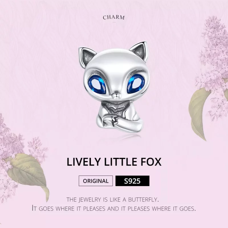(imagen para) Charm de zorrito animado en plata estilo Pandora - SCC1808 - Ver 6