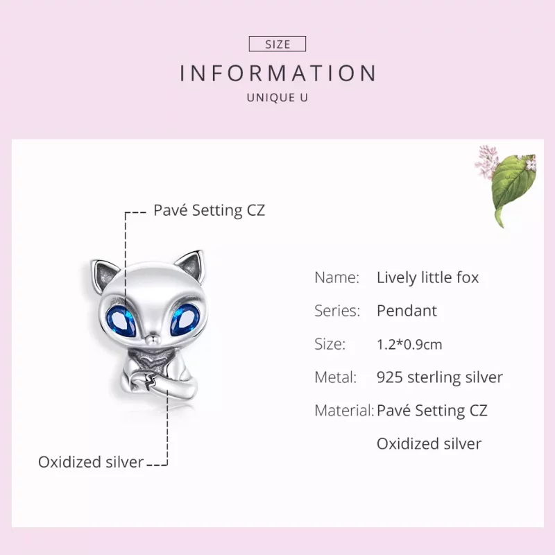 (imagen para) Charm de zorrito animado en plata estilo Pandora - SCC1808 - Ver 7