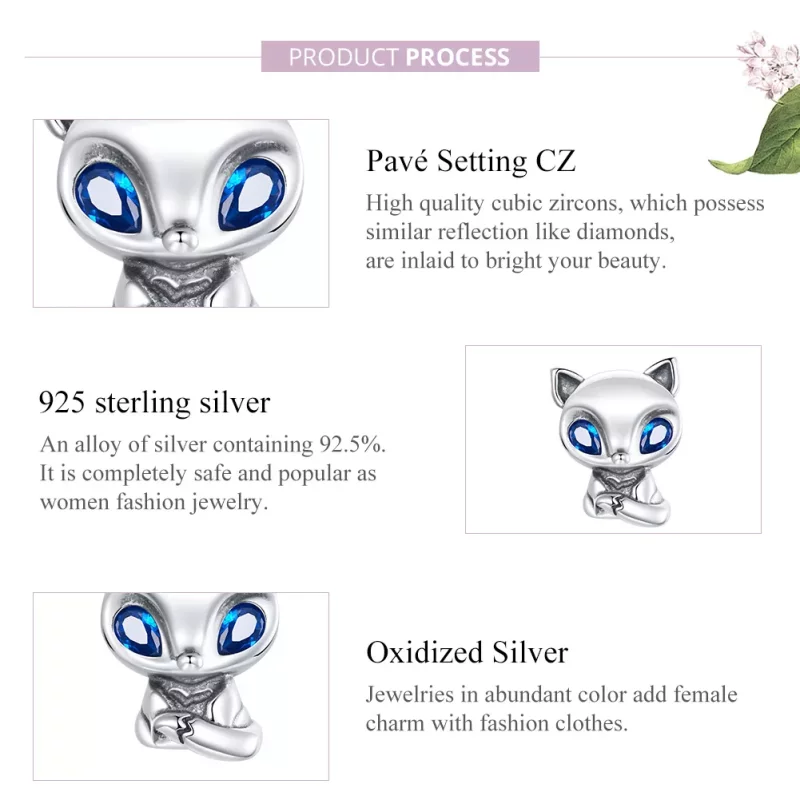 (imagen para) Charm de zorrito animado en plata estilo Pandora - SCC1808 - Ver 8