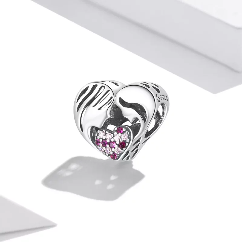 (imagen para) Charm en estilo Pandora con silueta de amor madre e hija - BSC575 - Ver 2