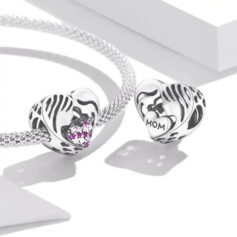 (imagen para) Charm en estilo Pandora con silueta de amor madre e hija - BSC575 - Ver 4