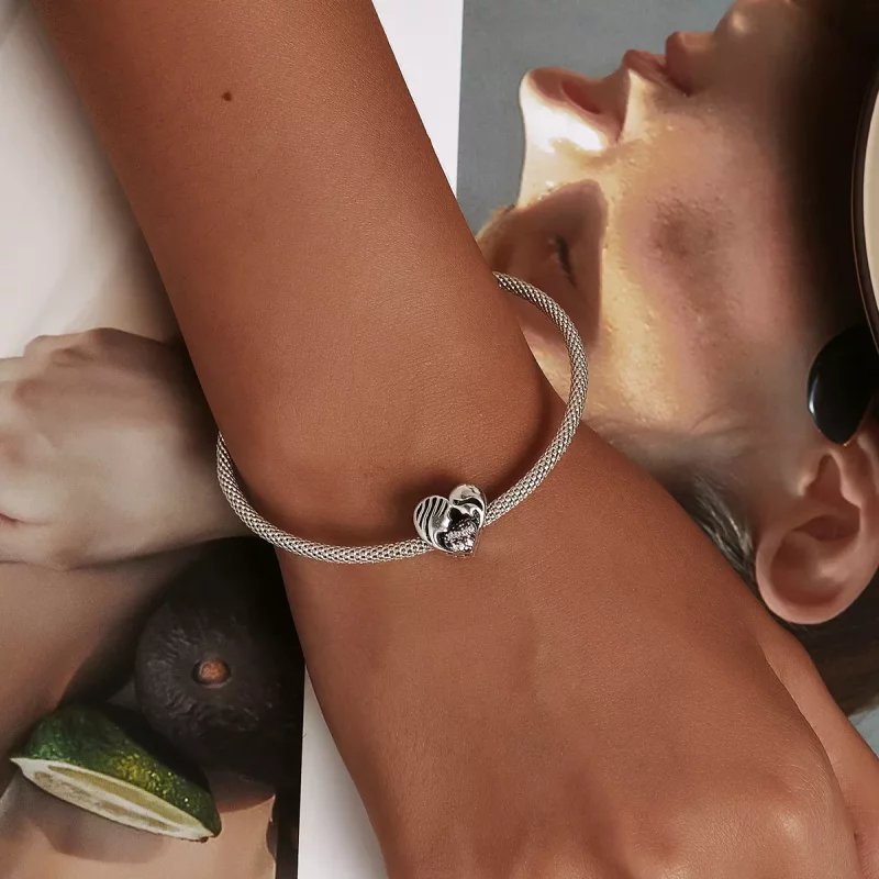(imagen para) Charm en estilo Pandora con silueta de amor madre e hija - BSC575 - Ver 5
