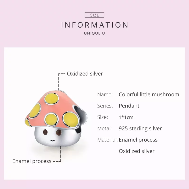 (imagen para) Charm en estilo Pandora de color plateado con pequeños hongos coloridos - SCC185 - Ver 5