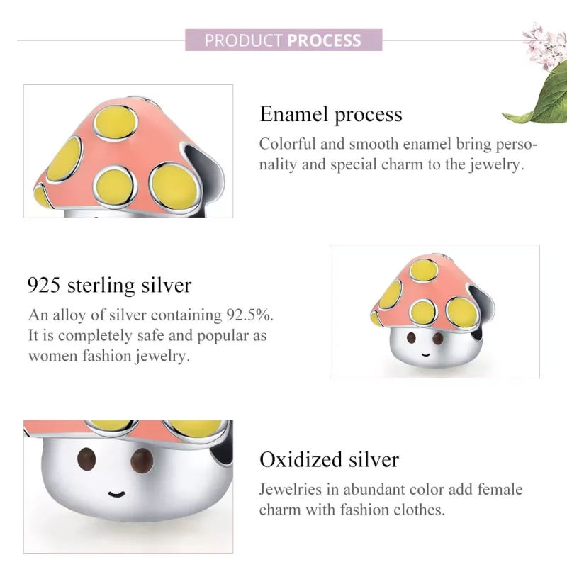 (imagen para) Charm en estilo Pandora de color plateado con pequeños hongos coloridos - SCC185 - Ver 6