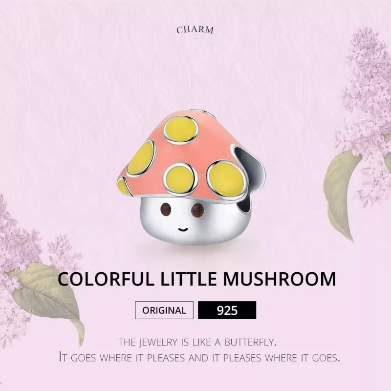 (imagen para) Charm en estilo Pandora de color plateado con pequeños hongos coloridos - SCC185 - Ver 7
